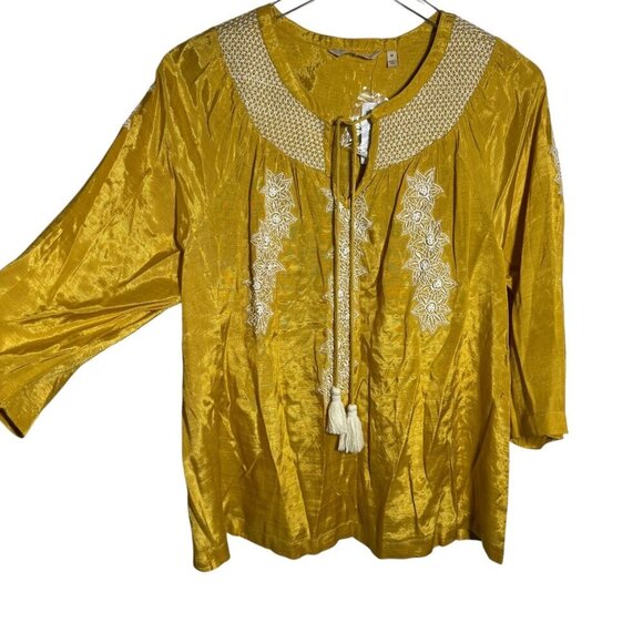 Soft Surroundings Size Medium Lauralin embroidered tunic beaded NWT mustard - Picture 13 of 13